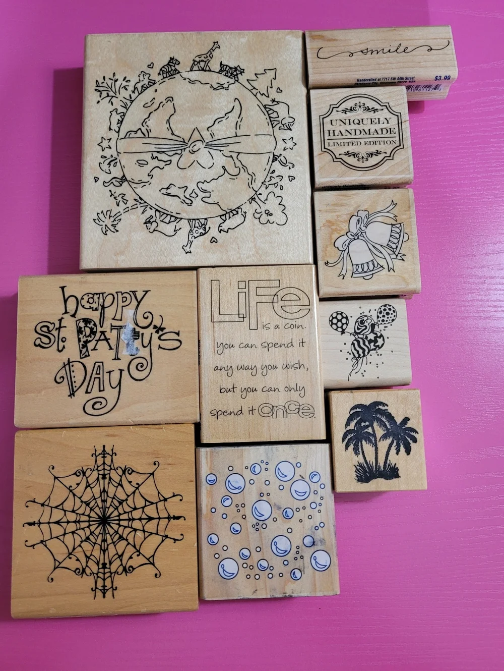 Wooden Rubber Stamp Bundle. Set Of 10. (0720)